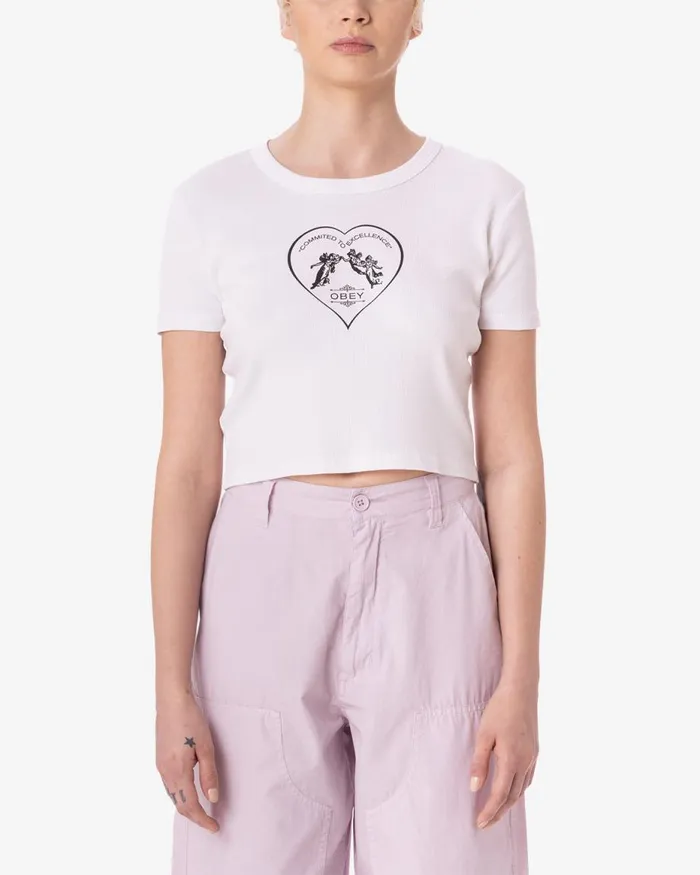 Women COMMITED TO EXCELLENCE CROPPED RIB TSHIRT White OBEY Clothing TSHIRTS
