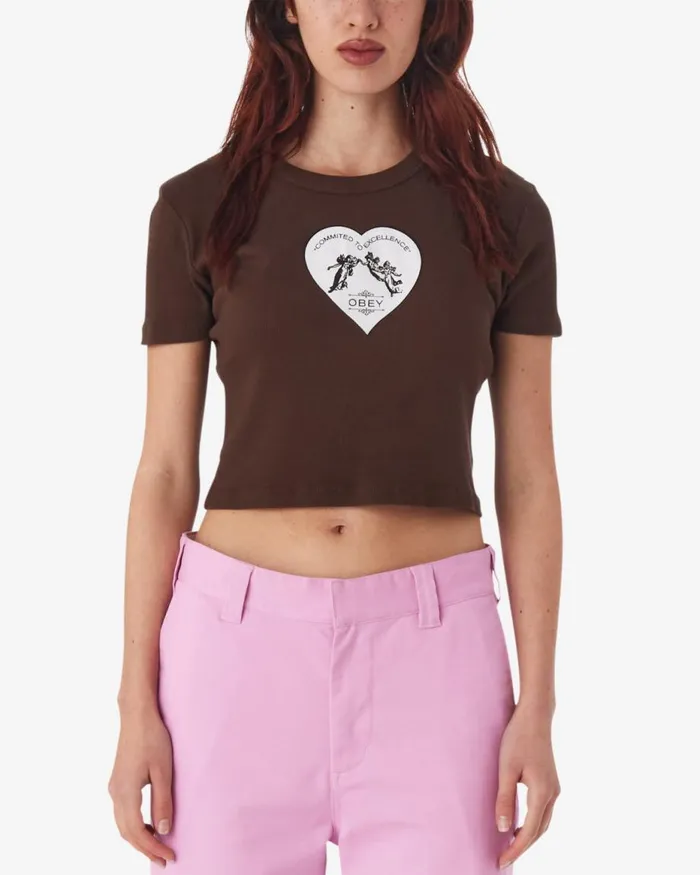 Women COMMITED TO EXCELLENCE CROPPED RIB TSHIRT White OBEY Clothing TSHIRTS