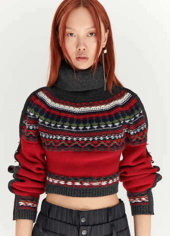 Women Cropped Fairisle Turtleneck Sweater MONSE Knitwear