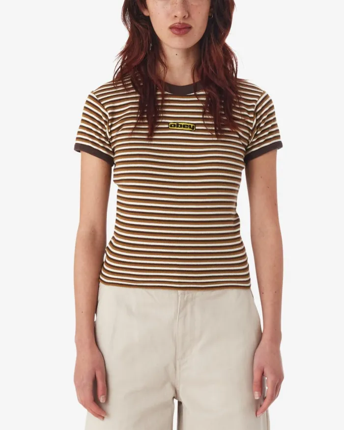 Women CYPRESS STRIPE BABY RINGER TSHIRT Tibetan Red Multi OBEY Clothing TOPS