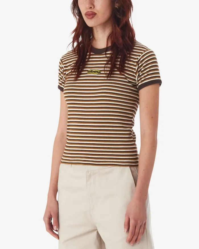 Women CYPRESS STRIPE BABY RINGER TSHIRT Tibetan Red Multi OBEY Clothing TOPS