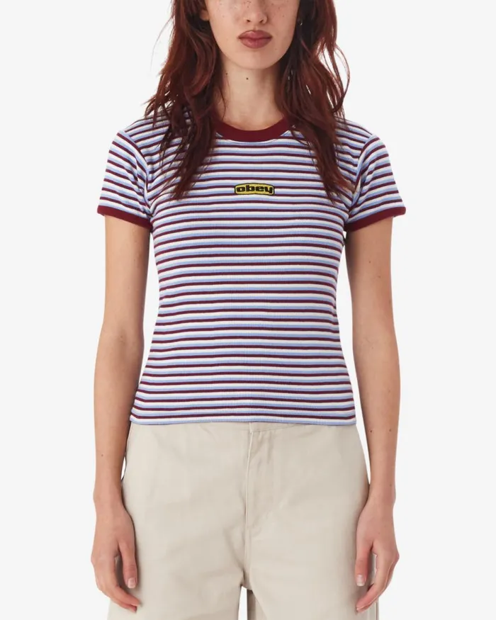 Women CYPRESS STRIPE BABY RINGER TSHIRT Tibetan Red Multi OBEY Clothing TOPS