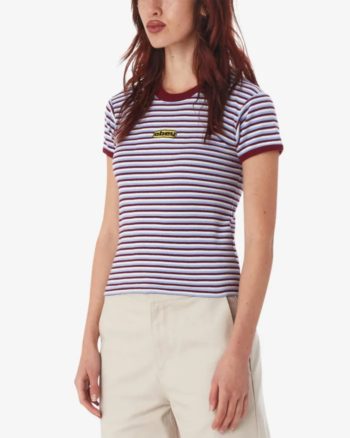 Women CYPRESS STRIPE BABY RINGER TSHIRT Tibetan Red Multi OBEY Clothing TOPS