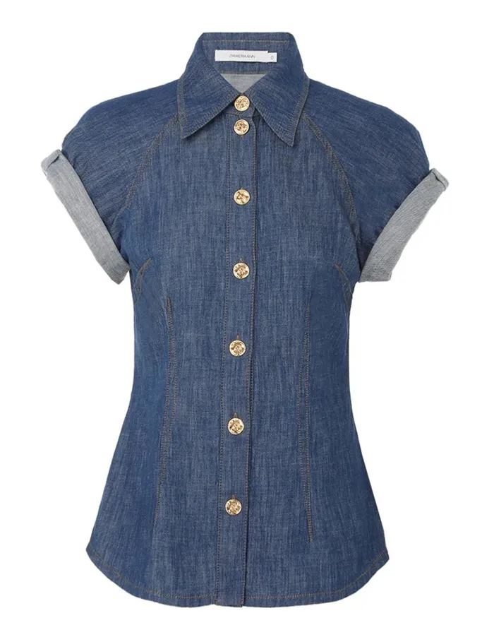 Women Denim Zimmermann Matchmaker Denim Blouse Railway Blue