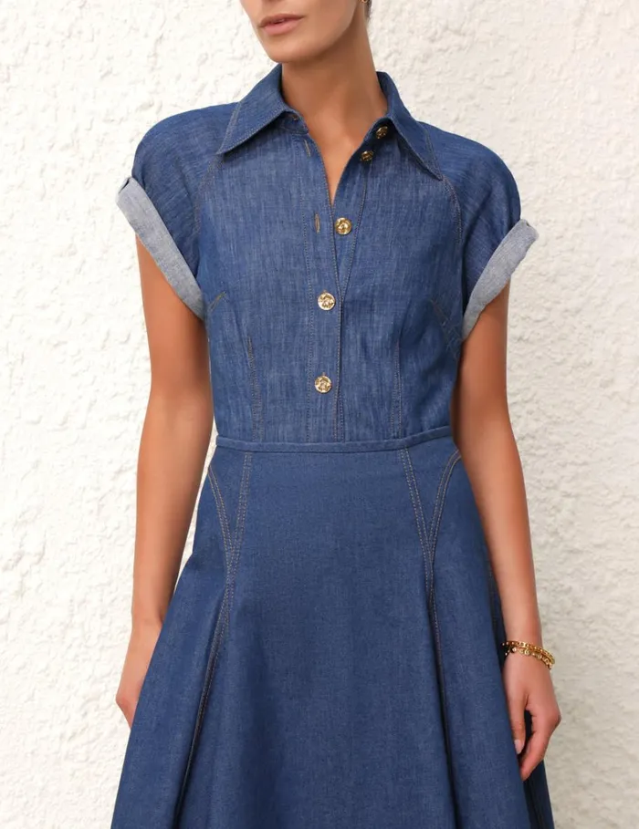 Women Denim Zimmermann Matchmaker Denim Blouse Railway Blue