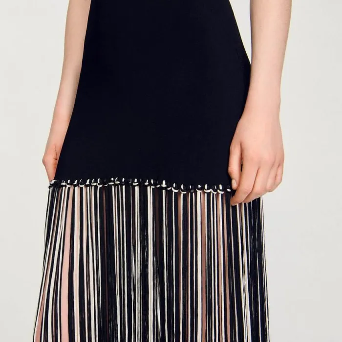 Women Dresses SANDRO Fringed Dress Black Ecru