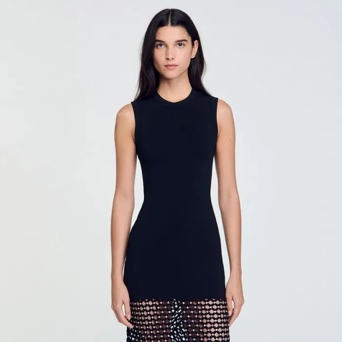 Women Dresses SANDRO Fringed Knit Dress Black