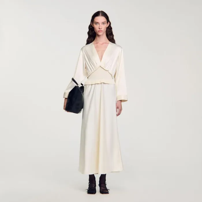 Women Dresses SANDRO Long Satineffect Dress Ecru