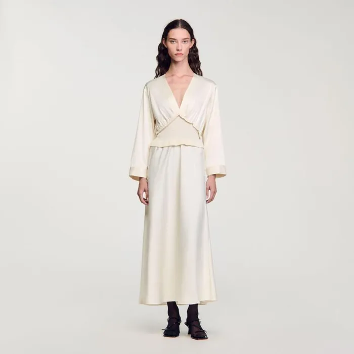 Women Dresses SANDRO Long Satineffect Dress Ecru