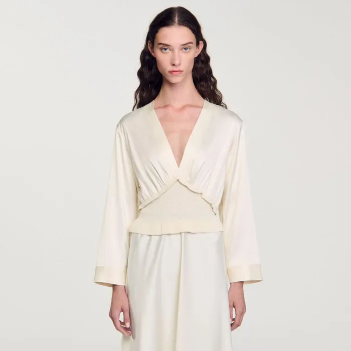 Women Dresses SANDRO Long Satineffect Dress Ecru