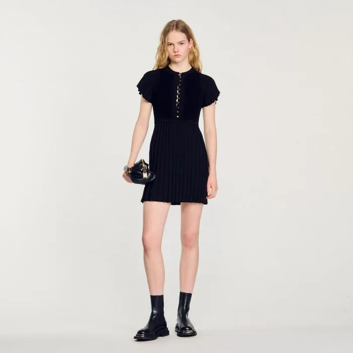 Women Dresses SANDRO Pleated Knit Dress Black