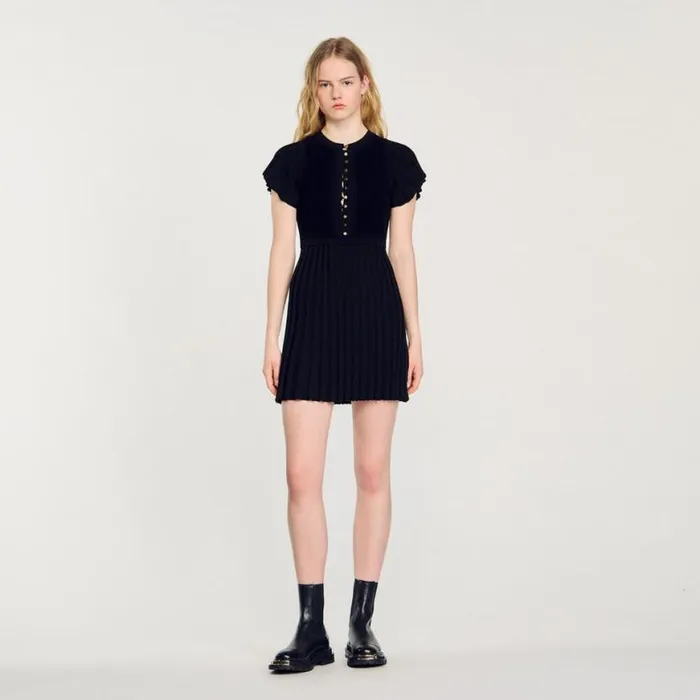 Women Dresses SANDRO Pleated Knit Dress Black