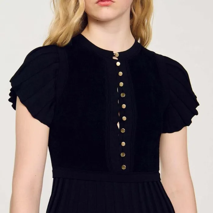 Women Dresses SANDRO Pleated Knit Dress Black