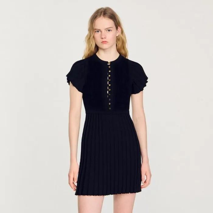Women Dresses SANDRO Pleated Knit Dress Black
