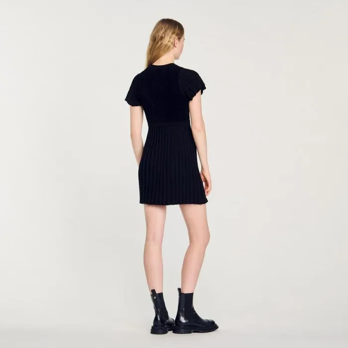 Women Dresses SANDRO Pleated Knit Dress Black