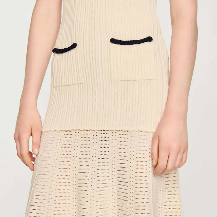 Women Dresses SANDRO Pointelle Knit Dress Ecru