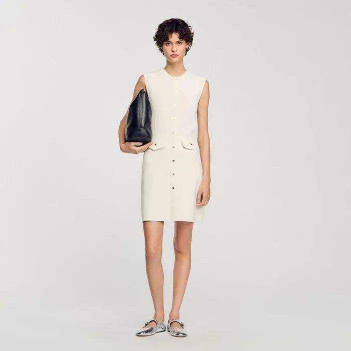 Women Dresses SANDRO Rib Knit Short Dress Ecru
