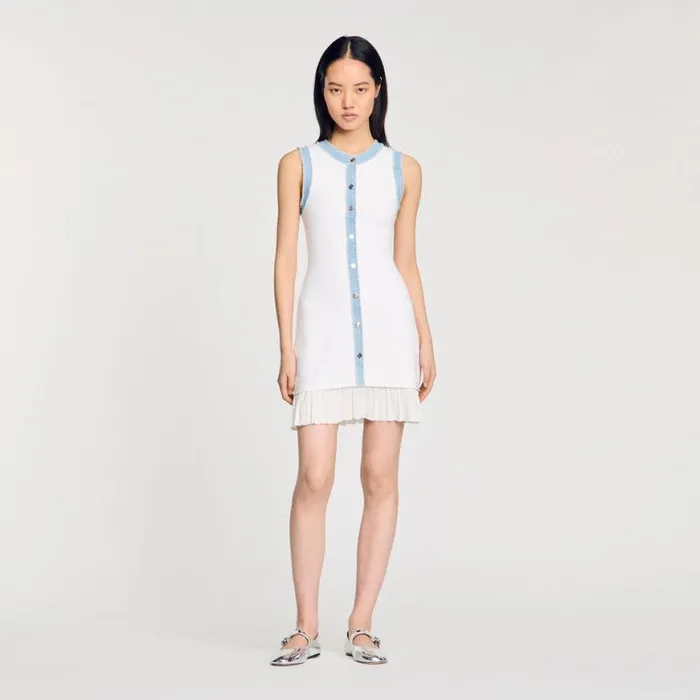 Women Dresses SANDRO Short Knit Dress With Ruffles Ecru