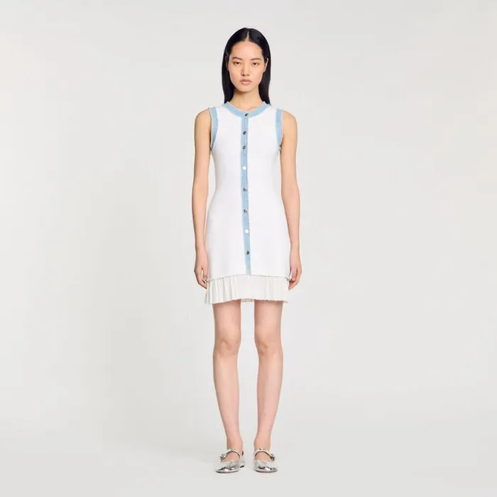 Women Dresses SANDRO Short Knit Dress With Ruffles Ecru