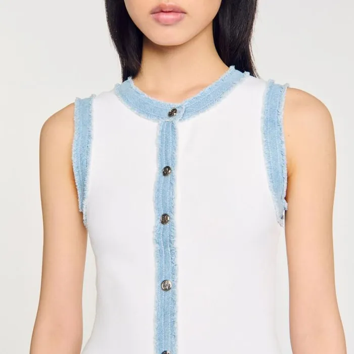 Women Dresses SANDRO Short Knit Dress With Ruffles Ecru