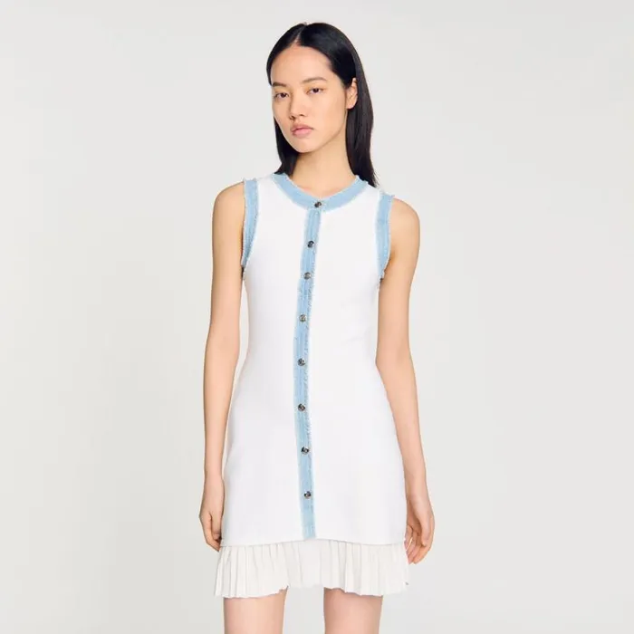 Women Dresses SANDRO Short Knit Dress With Ruffles Ecru