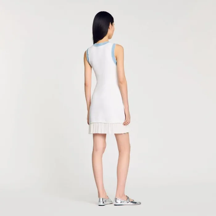 Women Dresses SANDRO Short Knit Dress With Ruffles Ecru
