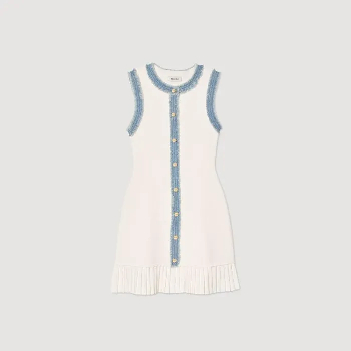 Women Dresses SANDRO Short Knit Dress With Ruffles Ecru