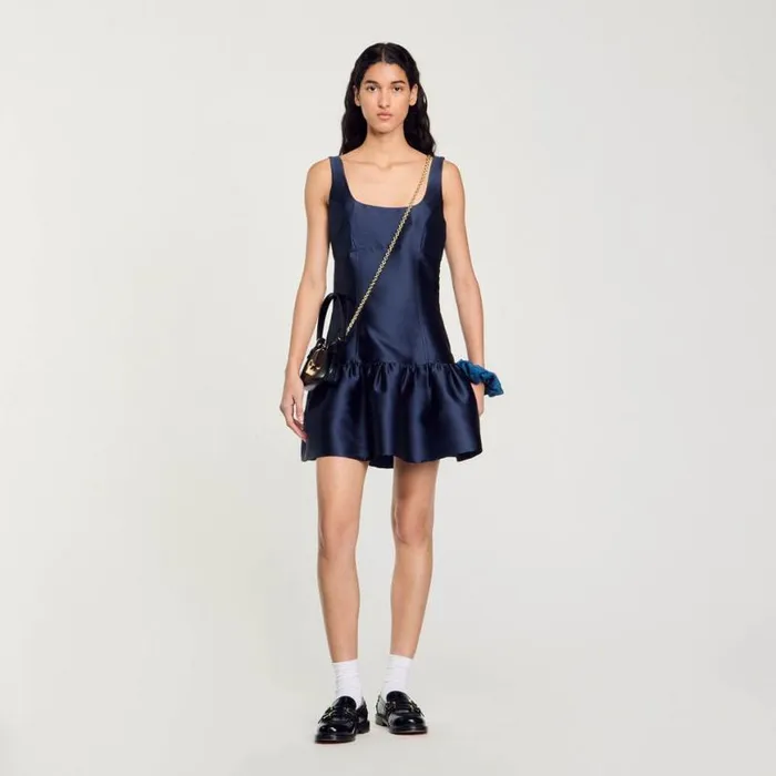 Women Dresses SANDRO Short Satin Dress Midnight Blue