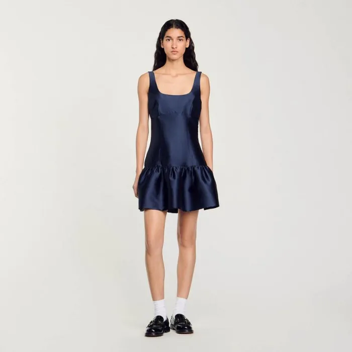 Women Dresses SANDRO Short Satin Dress Midnight Blue