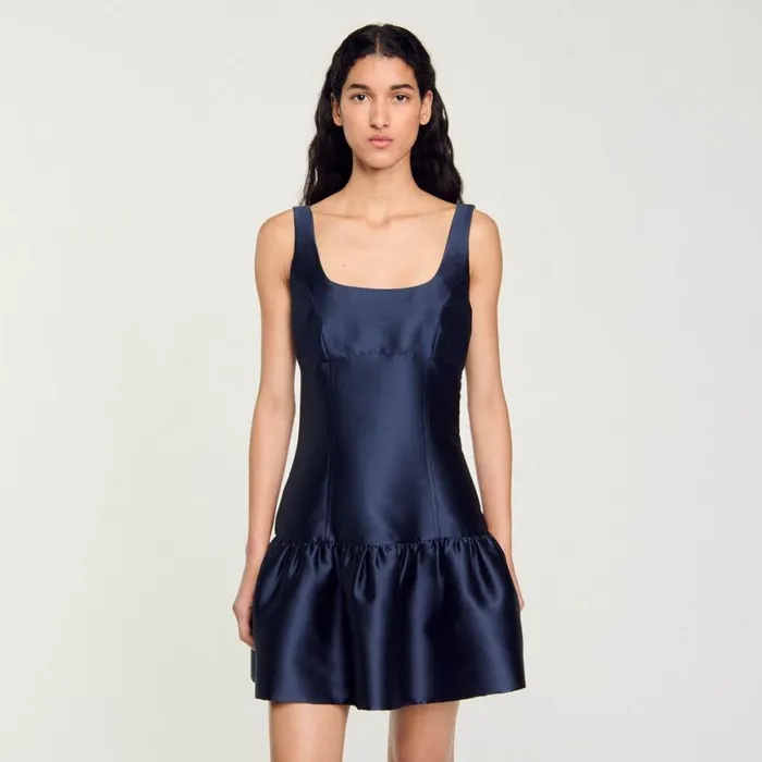 Women Dresses SANDRO Short Satin Dress Midnight Blue