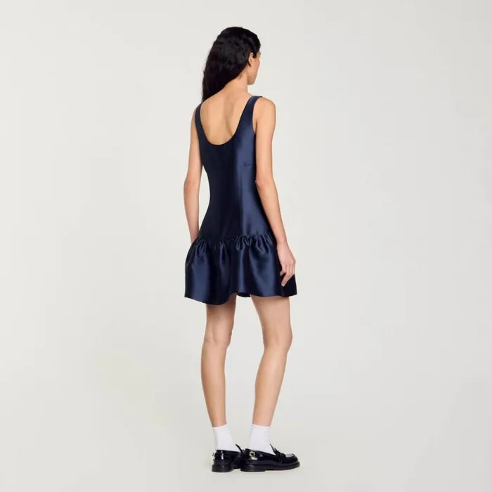 Women Dresses SANDRO Short Satin Dress Midnight Blue