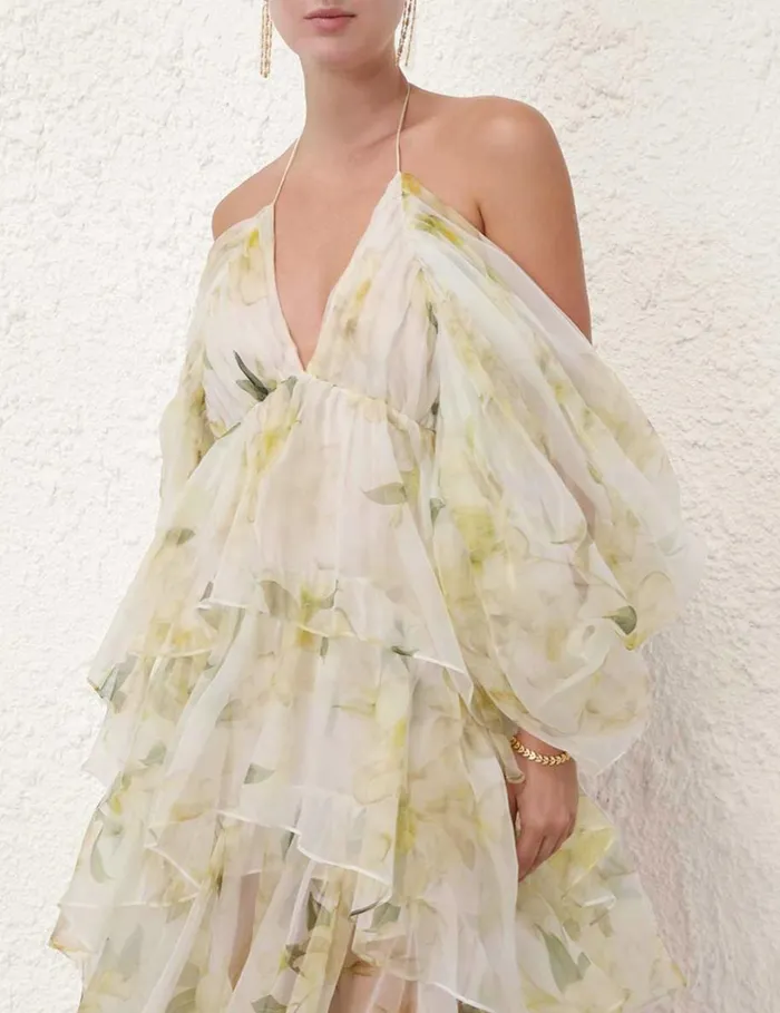 Women Dresses Zimmermann Harmony Gathered Long Dress Ivory Magnolia