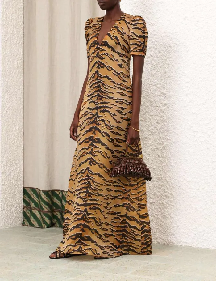 Women Dresses Zimmermann Matchmaker Short Sleeve Maxi Tan Tiger
