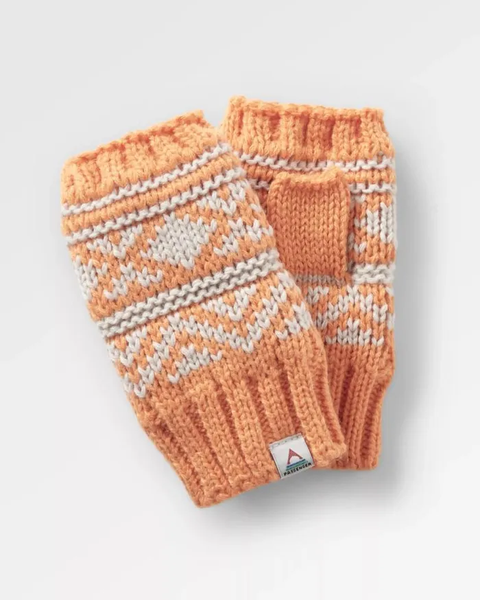 Women Gloves Passenger Lily Recycled Fleece Lined Fingerless Mittens Apricot Apricot