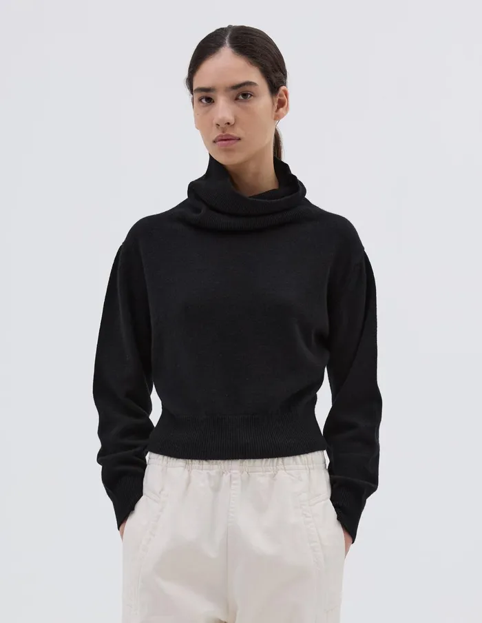 Women High Ribbed Polo Neck Black Margaret Howell Knitwear