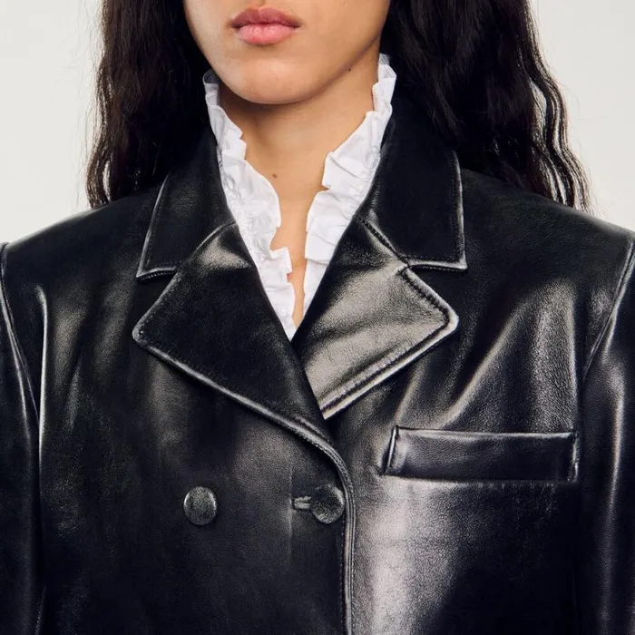 Women Jackets and Blazers SANDRO Cropped Leather Jacket Black