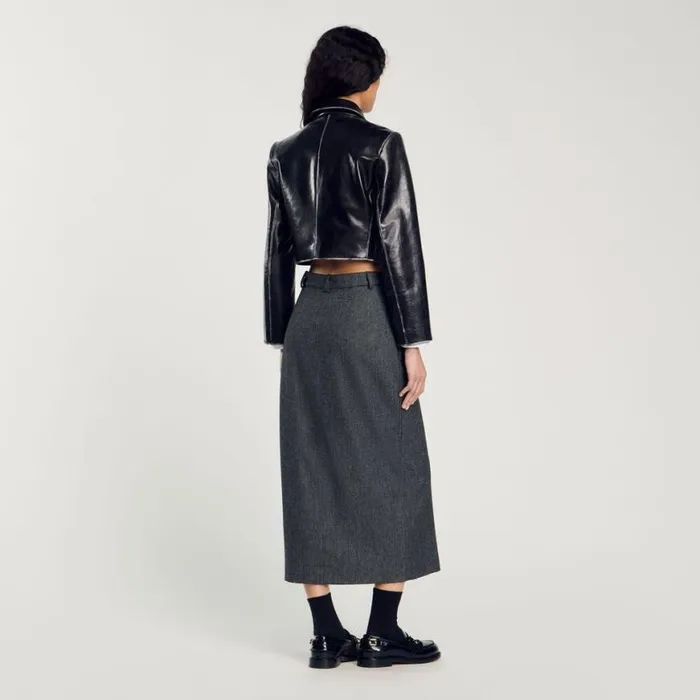 Women Jackets and Blazers SANDRO Cropped Leather Jacket Black