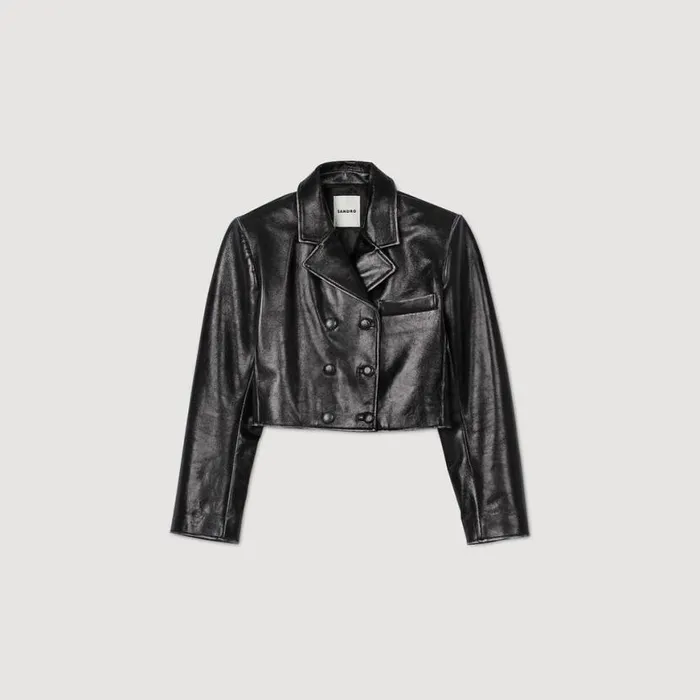 Women Jackets and Blazers SANDRO Cropped Leather Jacket Black