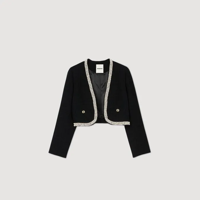 Women Jackets and Blazers SANDRO Cropped Tweed Jacket Black