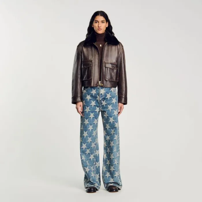 Women Jackets and Blazers SANDRO Distressed Leather Jacket Brown