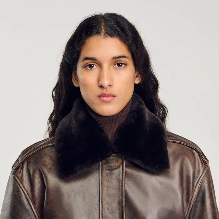 Women Jackets and Blazers SANDRO Distressed Leather Jacket Brown