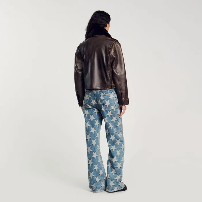 Women Jackets and Blazers SANDRO Distressed Leather Jacket Brown