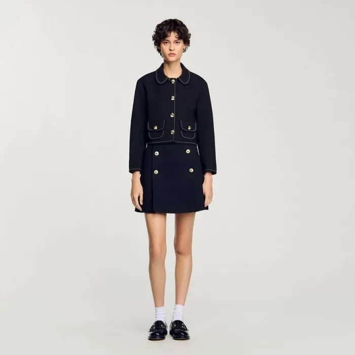 Women Jackets and Blazers SANDRO Peter Pan Collar Cropped Jacket Black