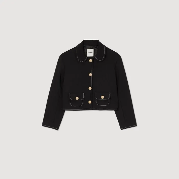 Women Jackets and Blazers SANDRO Peter Pan Collar Cropped Jacket Black