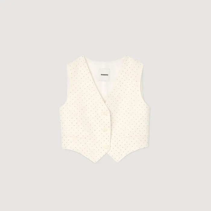 Women Jackets and Blazers SANDRO Rhinestone Tweed Jacket Ecru