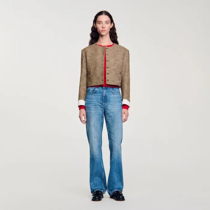 Women Jackets and Blazers SANDRO Short Micro Houndstooth Jacket Brown
