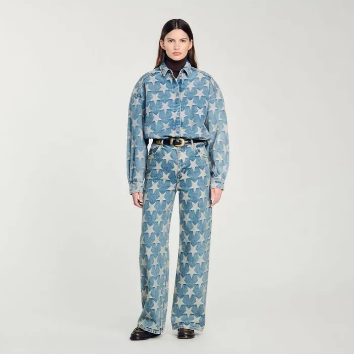 Women Jeans SANDRO Starry Jacquard Jeans Blue Jean