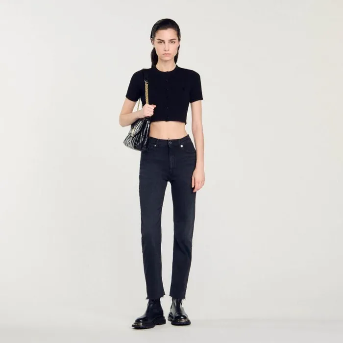 Women Jeans SANDRO Straightcut Jeans With Raw Edges Black