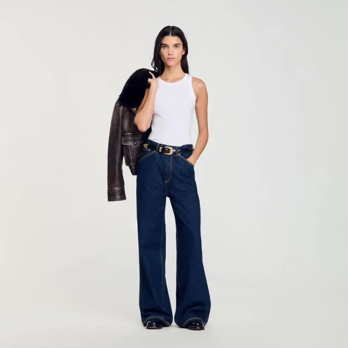 Women Jeans SANDRO Wideleg Flared Jeans Blue Jean
