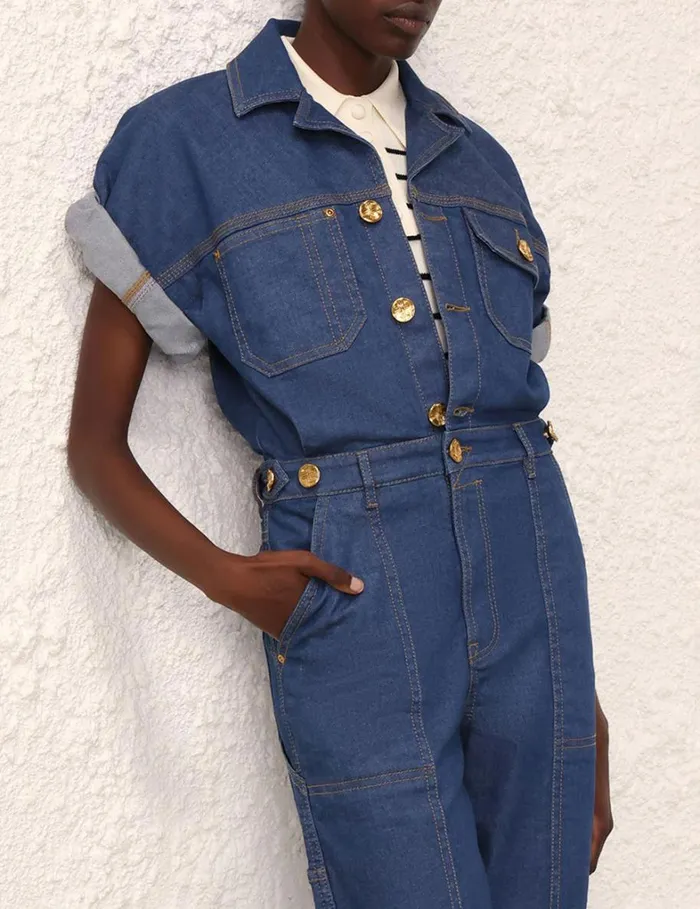 Women Jumpsuits and Playsuits Zimmermann Matchmaker Denim Boiler Suit Railway Blue